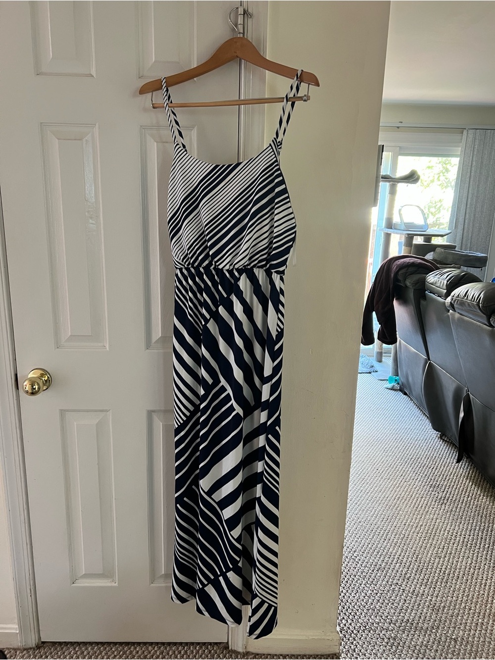 BCX Navy and White Striped Maxi Dress